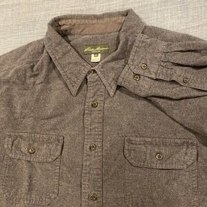Eddie Bauer Mens 2XL Flannel Long Sleeve Button Up Shirt Gray Double Pocket